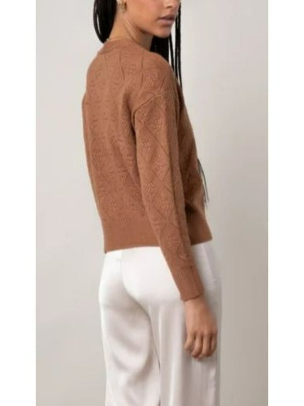 Cyrus Beige Diamond Knit Button-Front Cardigan Sweater Size L - Picture 10 of 10